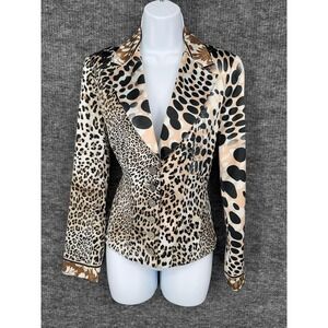 Angelo Marani Blazer Womens 44 Beige Animal Print Satin‎ Button Front Italy